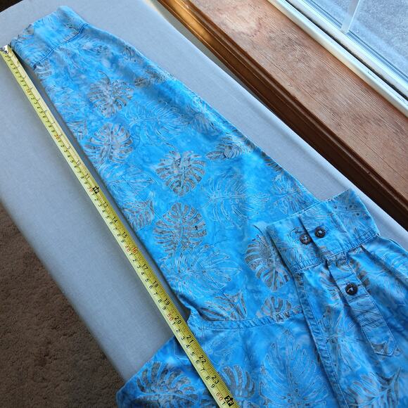 Pete Huntington Handcrafted Bali Batik Shirt L long sleeve blue ferns button-up - Picture 13 of 14